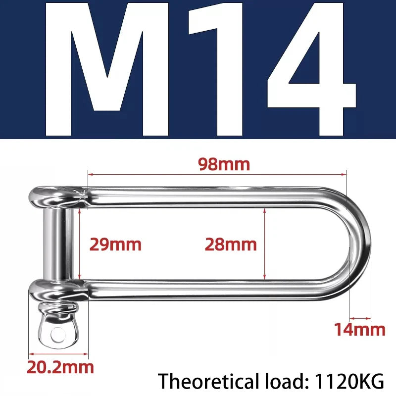 Lange D-Bügel-Lastklemme Edelstahl 304 M4–M16 für Ketten und Drahtseil