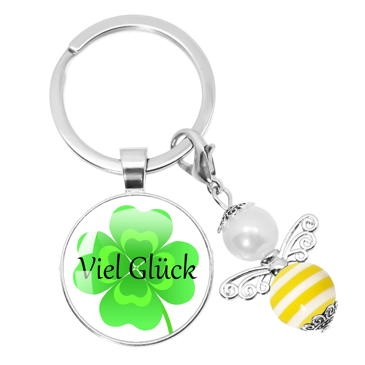 Glücksbringer Schlüsselanhänger mit vierblättrigem Kleeblatt Design
