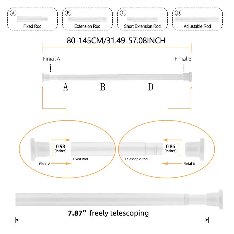 Verstellbare Duschvorhangstange Edelstahl Teleskop 80 bis 240 cm