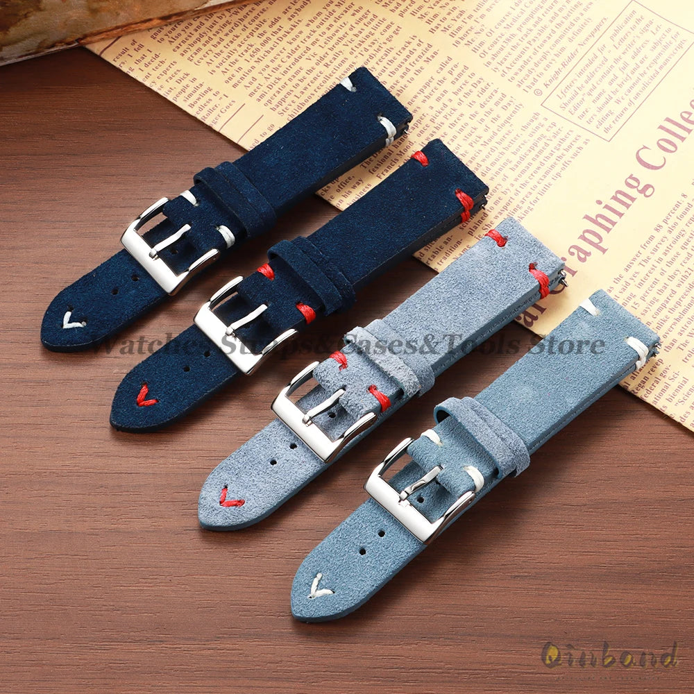 Wildleder Vintage Uhrenarmband in Blau mit Schnellverschluss