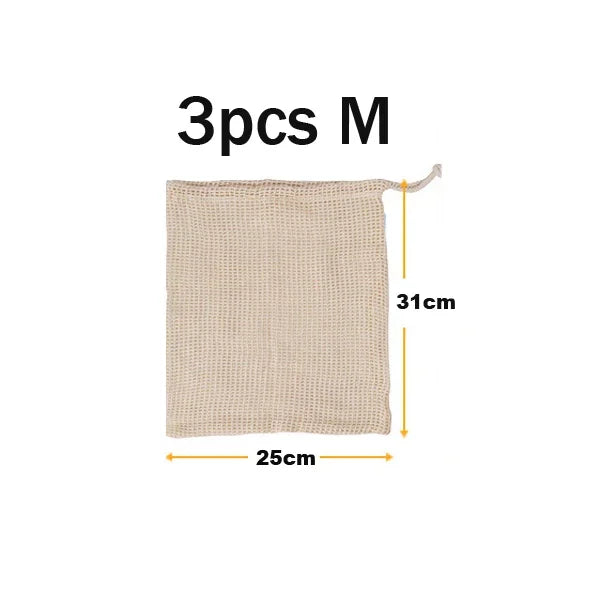 3 Stuecke Wiederverwendbare Baumwolle Netzbeutel fuer Obst und Ge
