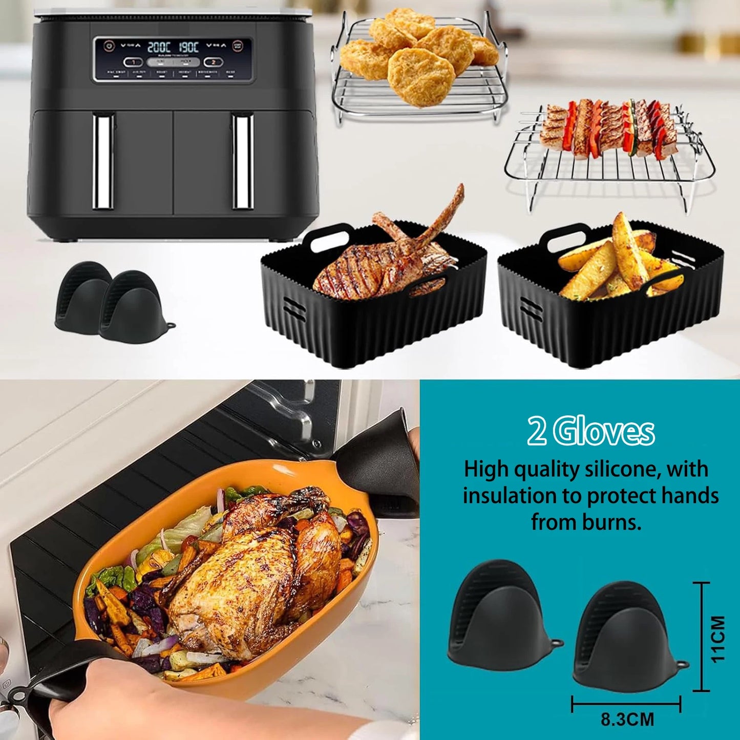 Silikonform für Cecotec Ninja Foodi Max Dual Zone 9 Liter Luftfritteuse