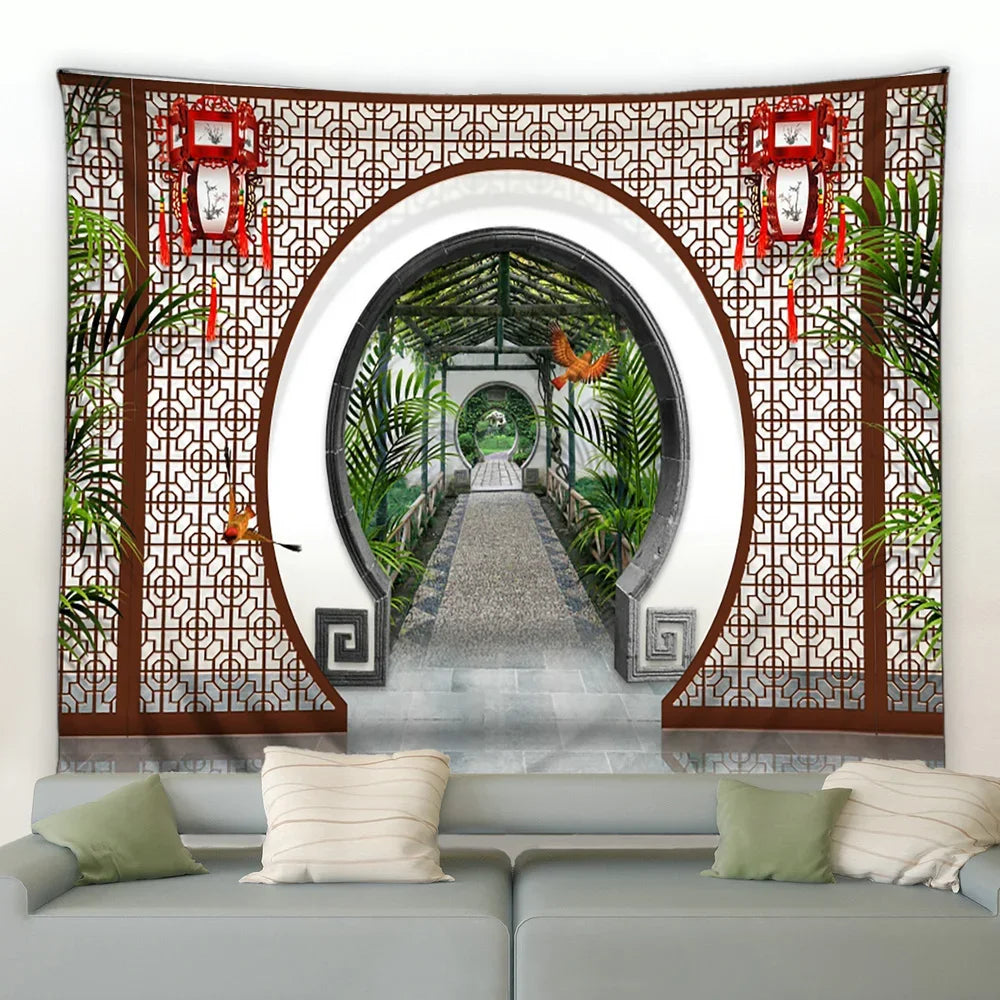 Traditionelle chinesische Wandtapisserie mit grünem Bambusmotiv