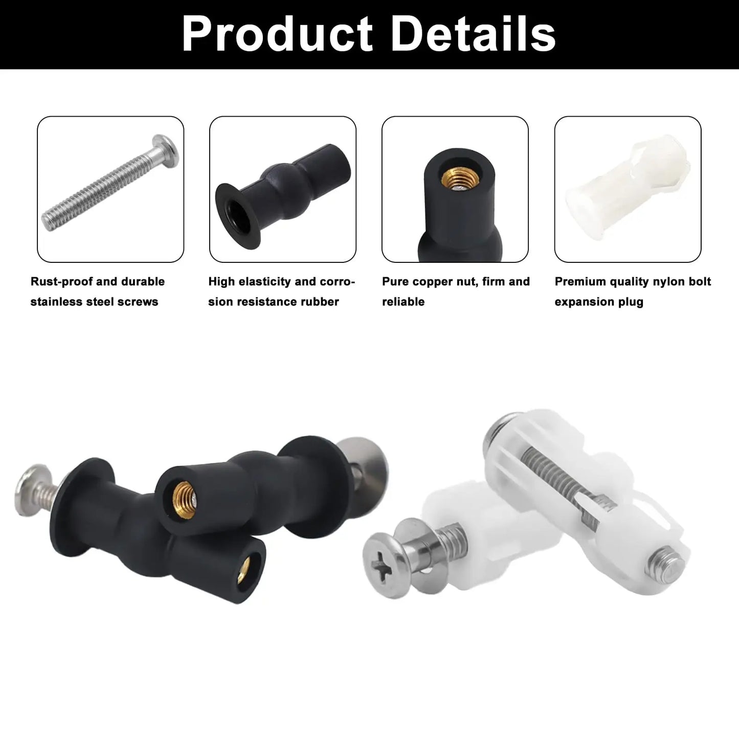 8er-Pack universelle Toilettensitzscharniere mit erweiterbaren Gummimuttern