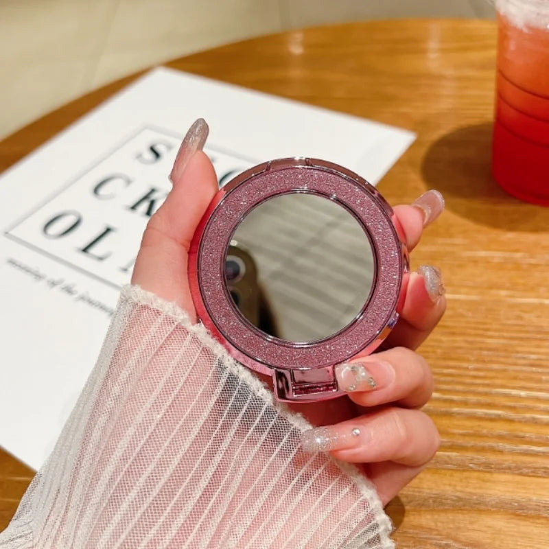 Glitzer-Handyhalter mit Ringgriff und runder Spiegel fürs Smartphone