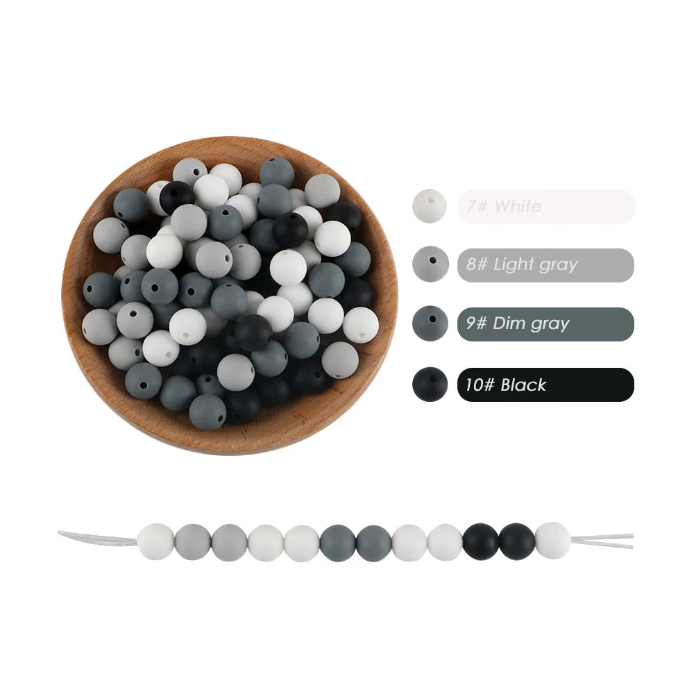 50x Runde Silikonperlen 9 12 15mm für DIY Schmuck & Babyartikel