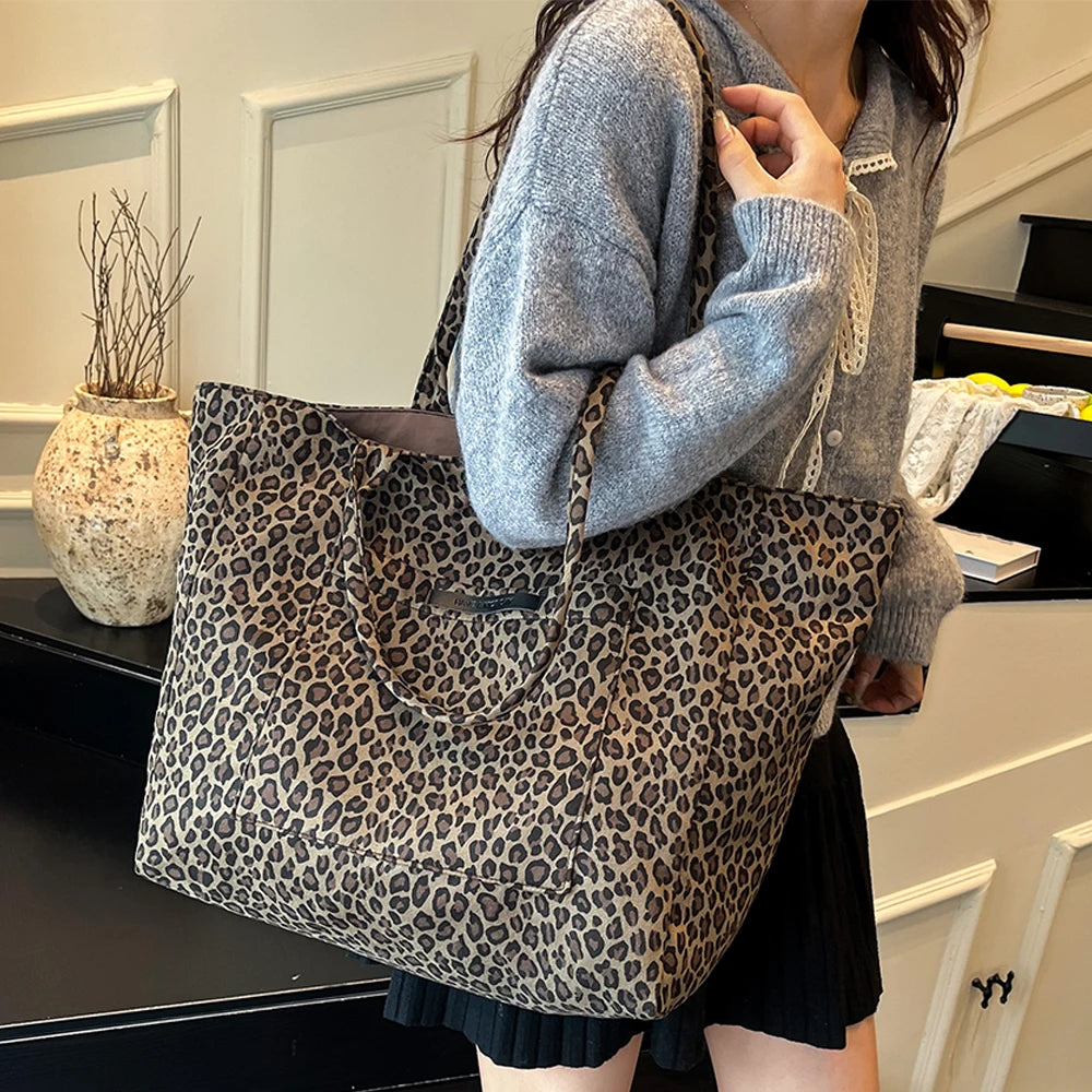 Damen Einkaufstasche doppelseitig mit großem Fassungsvermögen und Leopardmuster
