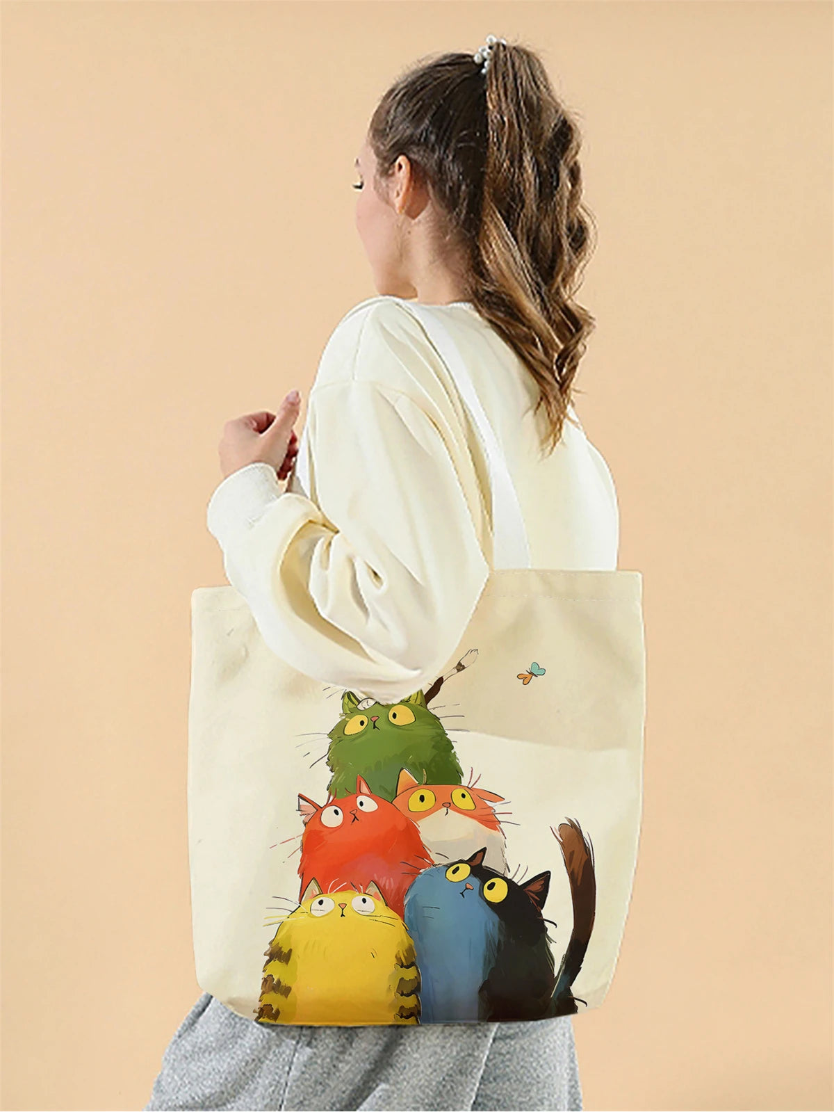 Modische wiederverwendbare Einkaufstasche mit Katzenmotiv