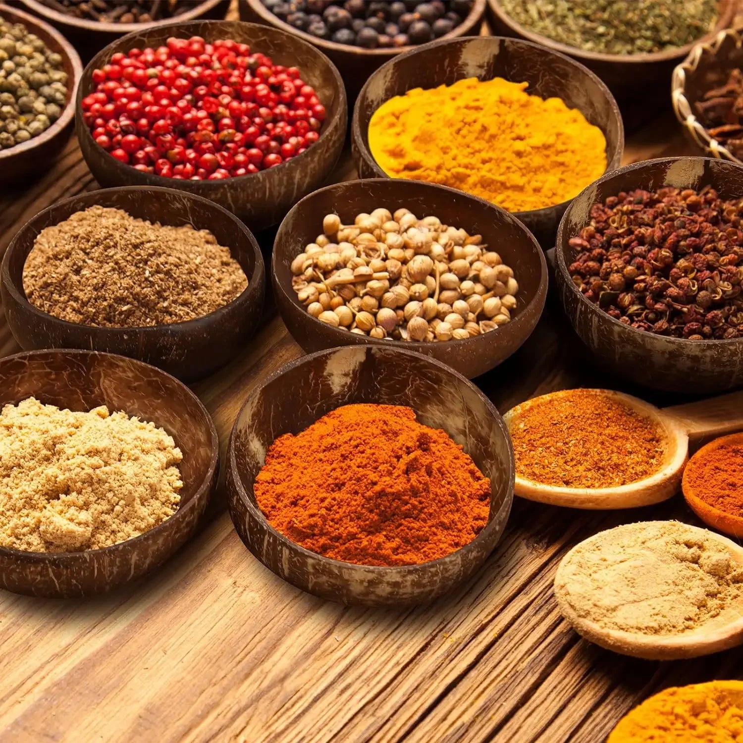 Natürliche Kokosnussschalen aus Holz zum Servieren