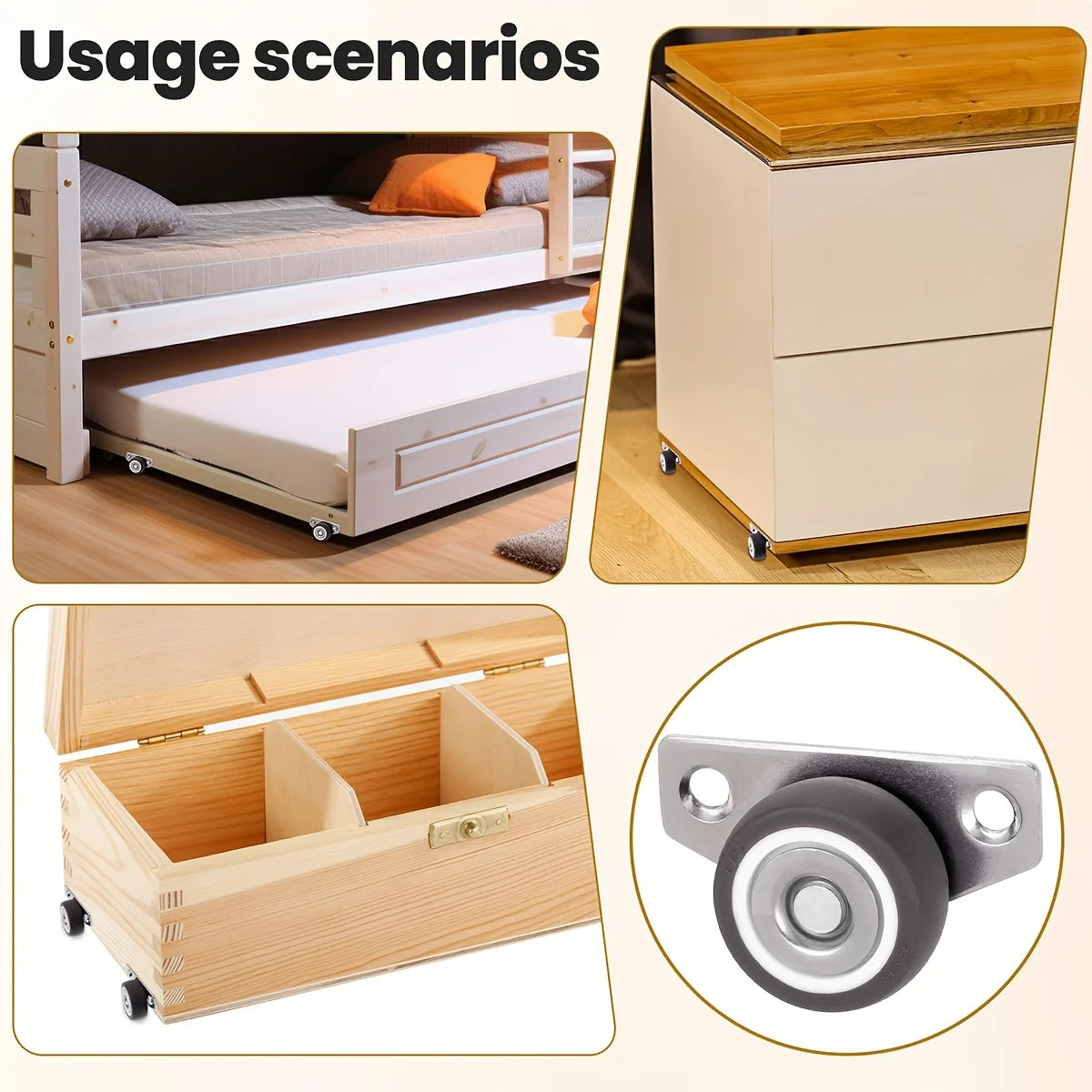 Seitliche Möbelrollen 2er Set – 1,25 Zoll Kleine Räder für Schubladen - DIY