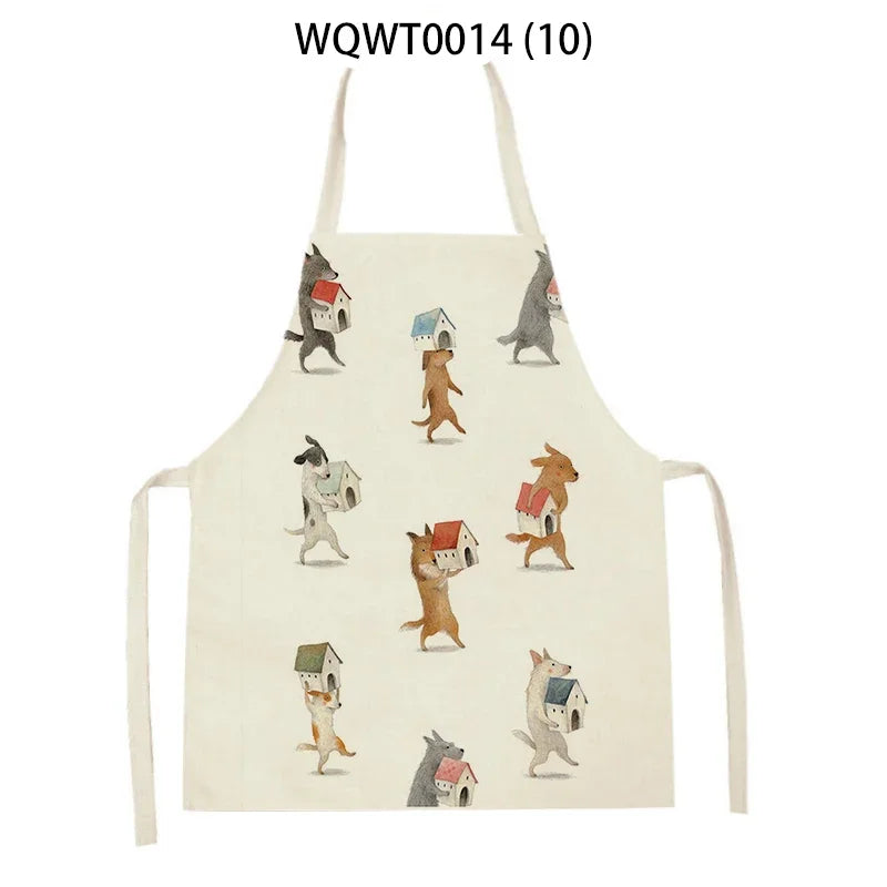 Ärmellose Leinen Schürze mit Bulldoggenmotiv – Praktisch fürs Kochen - Backen