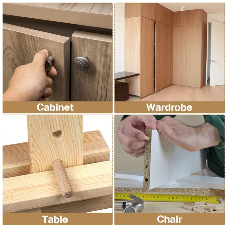 Holzdübel Set rund geriffelt für Möbel und Holz Projekte