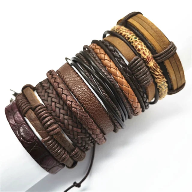 10 Stück Schwarze Lederarmbänder Handgewebt Verstellbar Unisex Schmuck