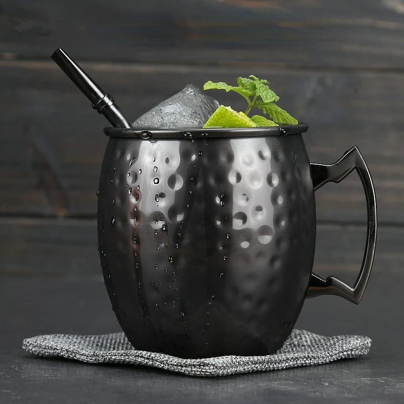 Vielseitiger 530ml Edelstahlbecher – Stilvoll für Moscow Mule, Bier & Kaffee in Schwarz & Roségold