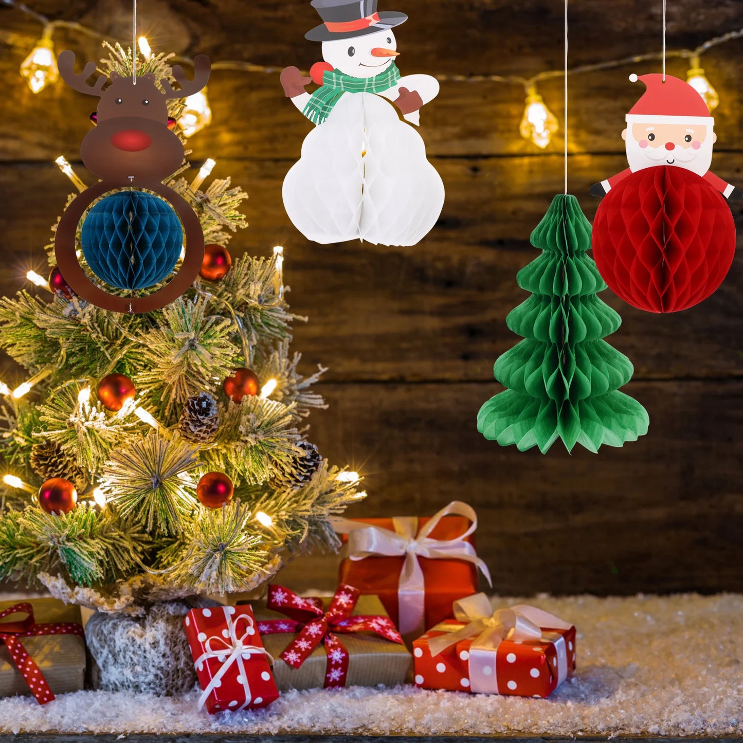 6-teiliges Weihnachtsbaum-Ornament Set mit hängenden Wabenbällen