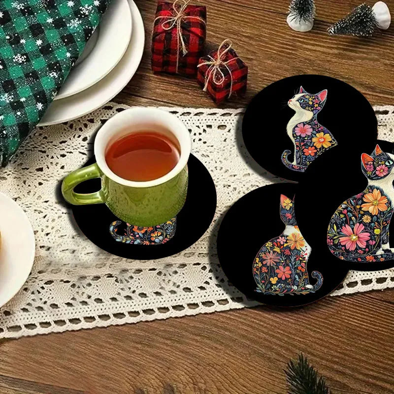 Set 4 bunte rutschfeste Holzuntersetzer für Küche Büro und Party