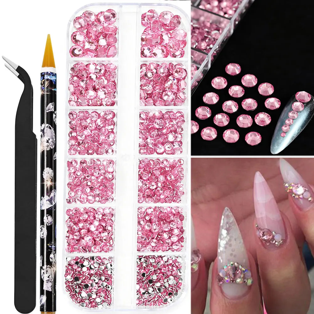 12 Gitter halbrunde 3D Perlen für Nagel Schmuck Mix Größen