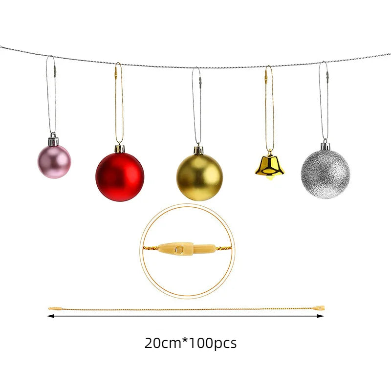 100 Stück 20 cm Aufhänge-Seile für Weihnachtsbaumkugeln mit Schnappverschluss