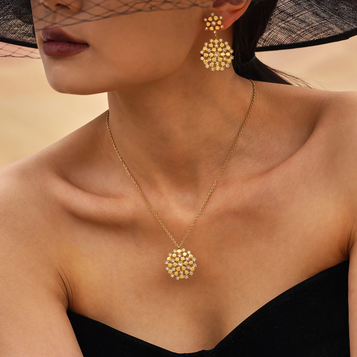 Riesenrad Design Schmuckset Damen – Vergoldeter Edelstahl, Wasserdicht