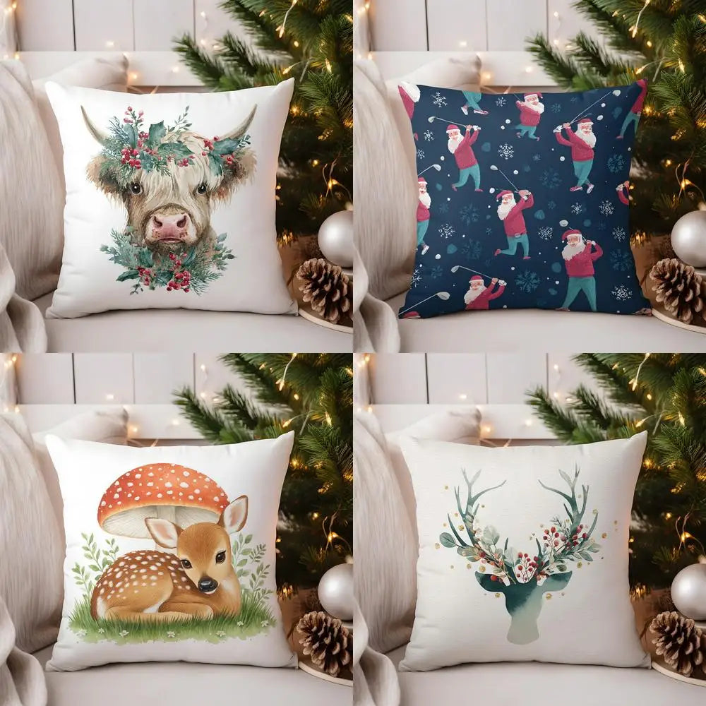 Gemütlicher Kissenbezug mit Highland Kuh und Holly Muster