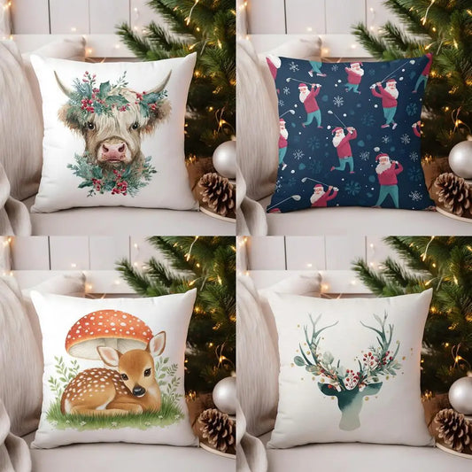 Gemütlicher Kissenbezug mit Highland Kuh und Holly Muster