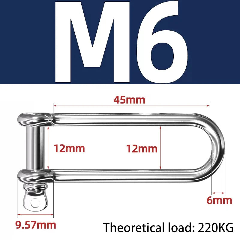 Lange D-Bügel-Lastklemme Edelstahl 304 M4–M16 für Ketten und Drahtseil