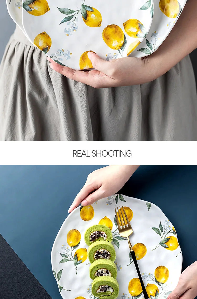 Kreatives Zitronen Keramik Dessertteller Set rund