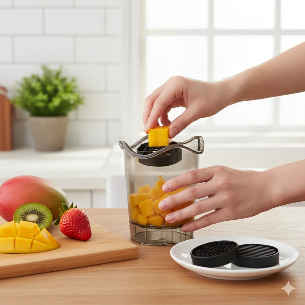 Multifunktionaler Edelstahl Gemüse und Obstschneider mit einfachem Reinigungssystem