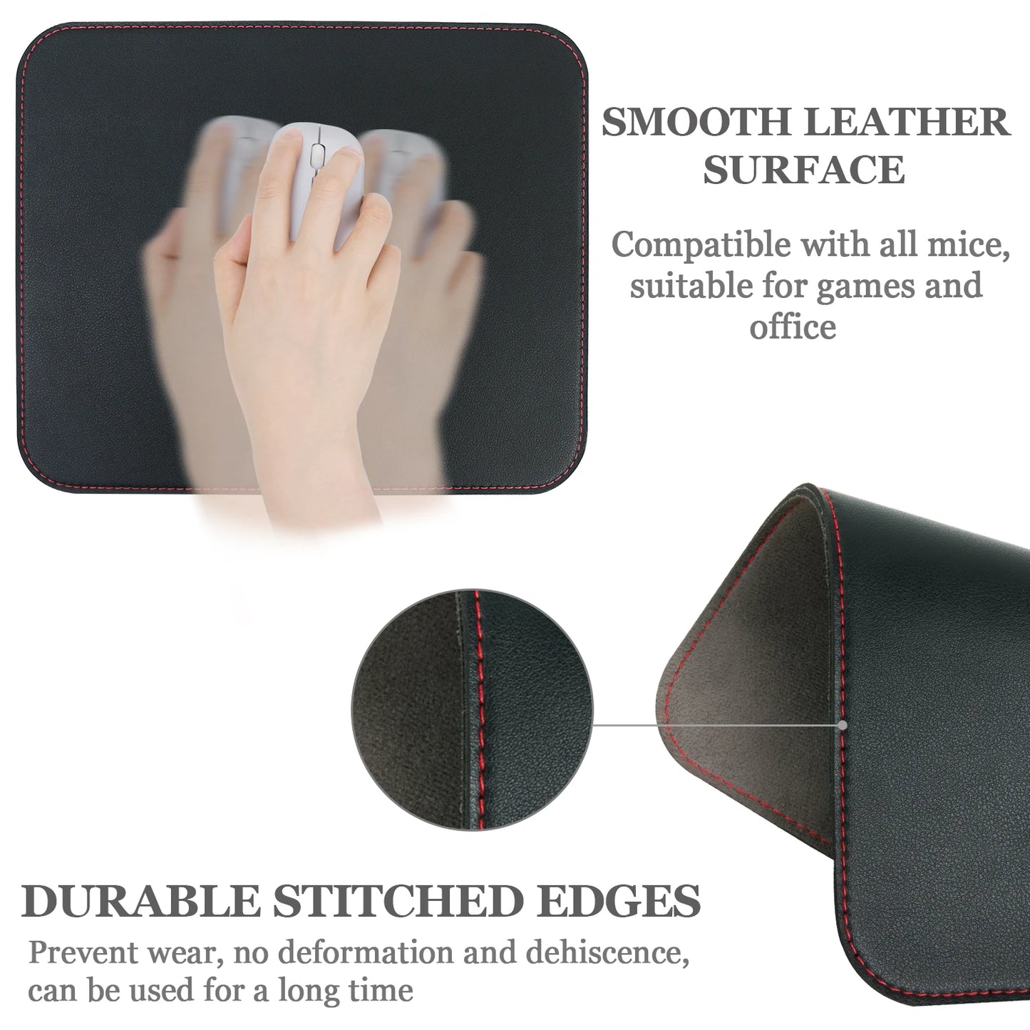 Rutschfestes 4mm PU Leder Mauspad mit genähter Kante