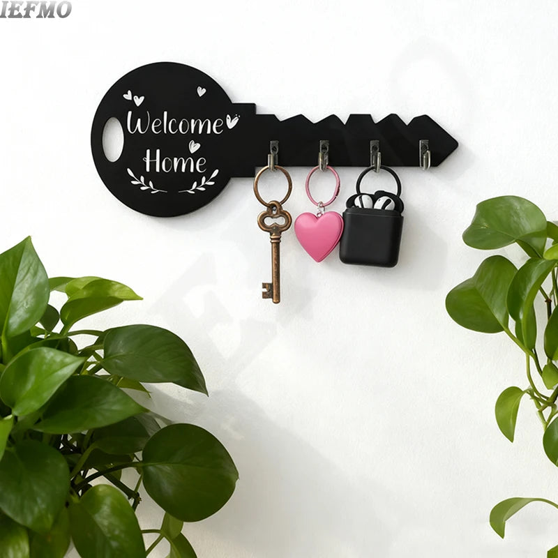 Rustikaler Vintage Schlüsselhalter aus Holz mit 5 Haken zur Wandmontage