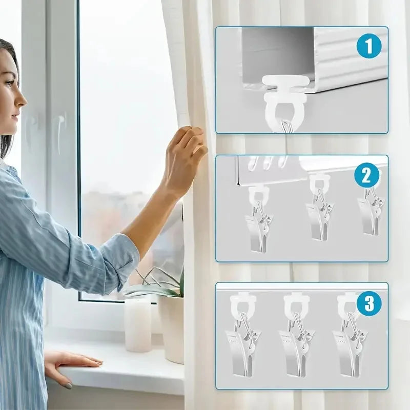 30 teiliges Set Metallvorhangklammern mit Nylonrollen für Schienen