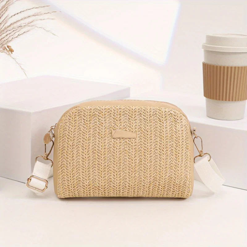 Kleine einfarbige Umhängetasche aus Stroh für vielseitigen Alltags- und Party-Look