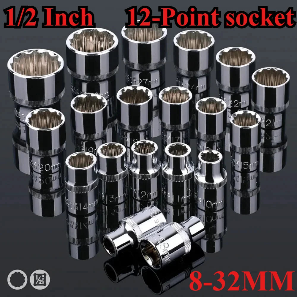 1/2 Zoll Vierkantantrieb 12-Punkt Steckschlüssel für Ratschenschlüssel 8-32mm