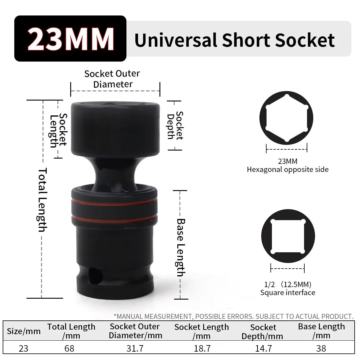 Universal Gelenk Adapter 1/2 Zoll Antrieb 10-24 mm Drehbarer Kurzsteckschlüssel