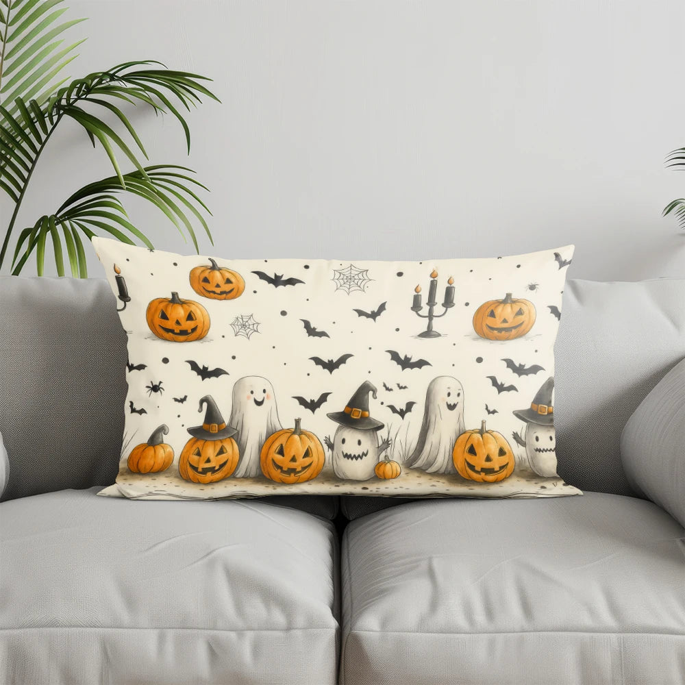 Halloween Kissenbezug mit Skelett Kürbis Hexen Motiv für Deko