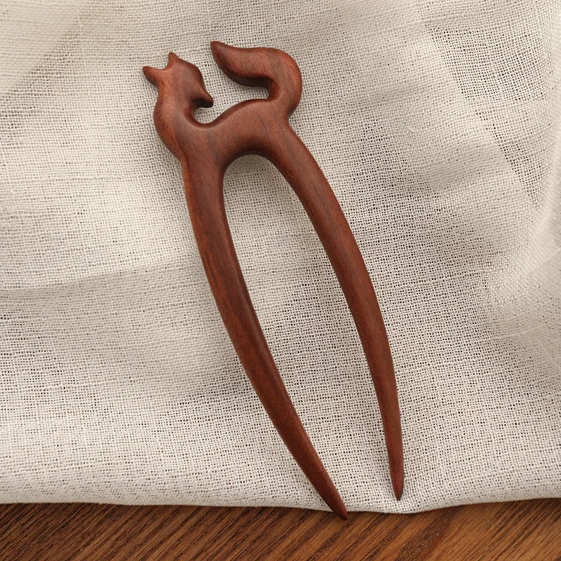 Sandelholz U-Haarnadel Antik Stil mit Katze für Haar Styling Bad Accessoire