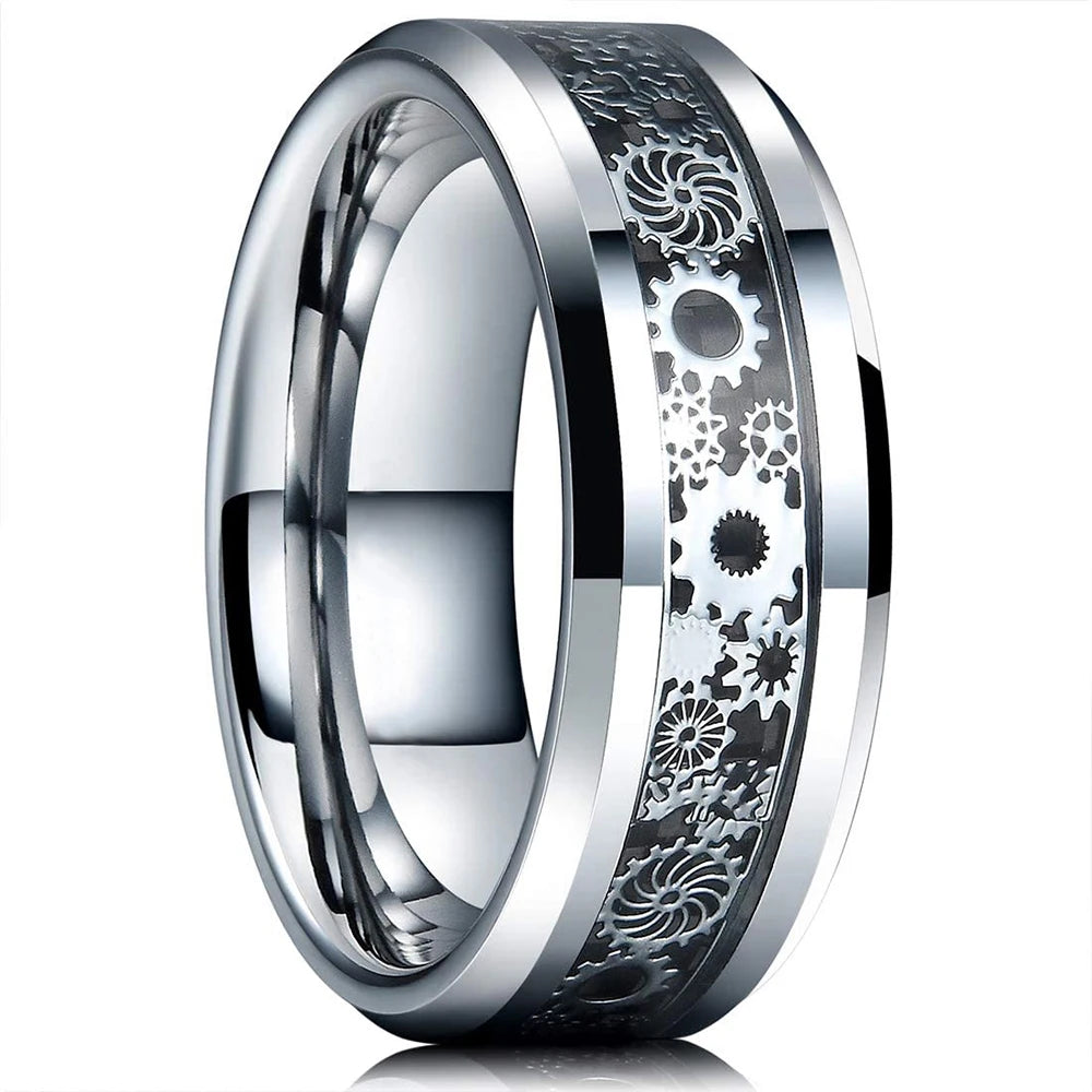 Eleganter Edelstahlring mit keltischem Drachen und Carbon Inlay