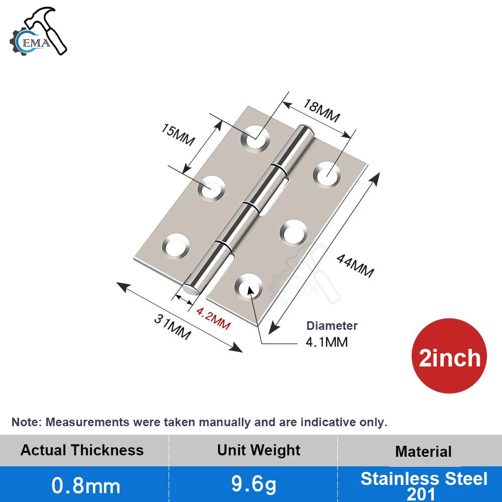 Edelstahl-Flachscharnier 1,5-4 Zoll für Holztüren und Schränke, 10er Set
