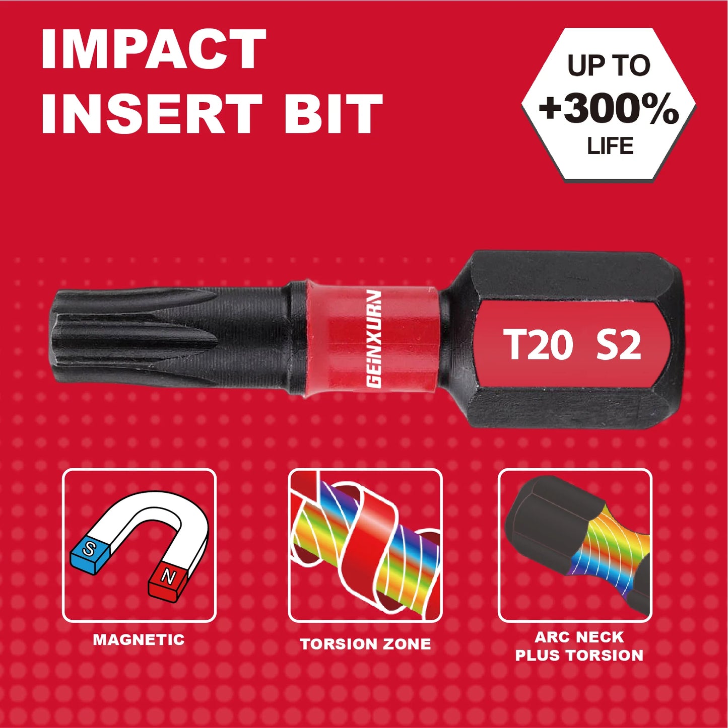 Impact Torx T20 Schraubendreher-Bit 1 Zoll magnetisch S2 Stahl Set