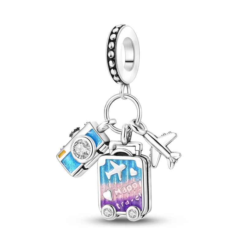 925 Sterling Silber Charm mit rosa Schmetterling - leuchtenden Glühwürmchen