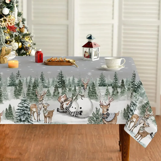 Wasserdichte Weihnachten Tischdecke mit Elch Schneemann Motiv Für Winterparty