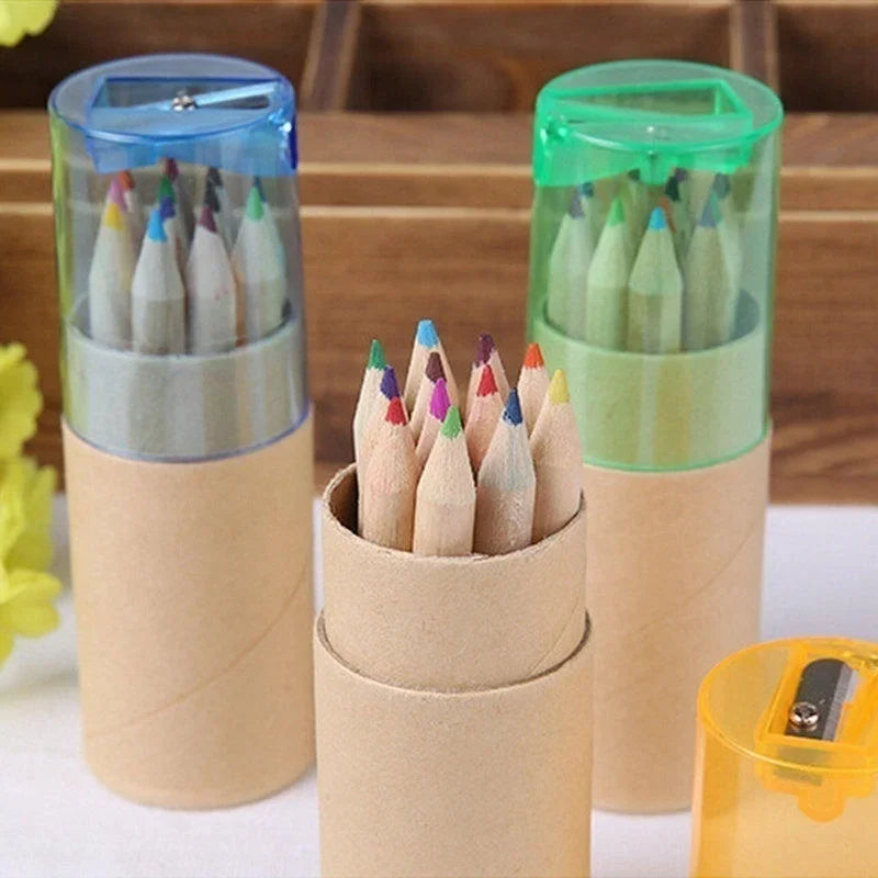 12-teiliges Holz Buntstifte Set mit Spitzer für Kinder und Schüler