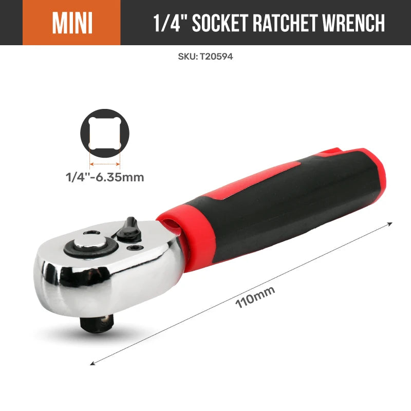 Hi-Spec 1/4 Zoll Doppelkopf-Schnellratschenschlüssel - Mini-Steckschlüsselsatz-Yabubest - Home & More