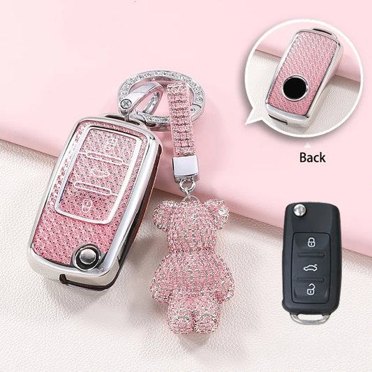 TPU 3-Tasten Klappschlüsseletui für verschiedene VW Modelle Rosa