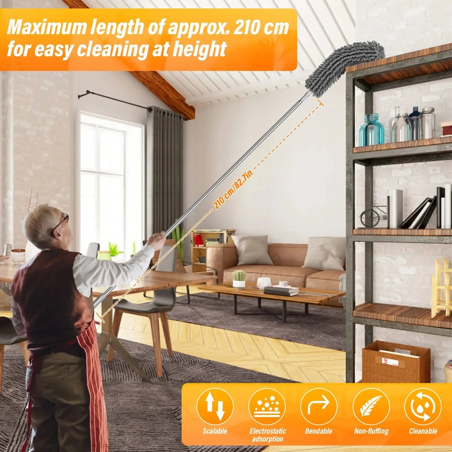 Mikrofaser Staubtuch mit ausziehbarem langen Stiel für Reinigung Zuhause