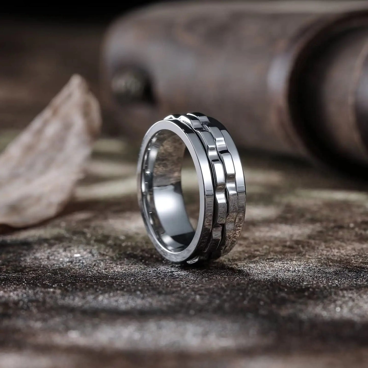 Drehbarer Edelstahl Ring mit Ketten Design für Herren