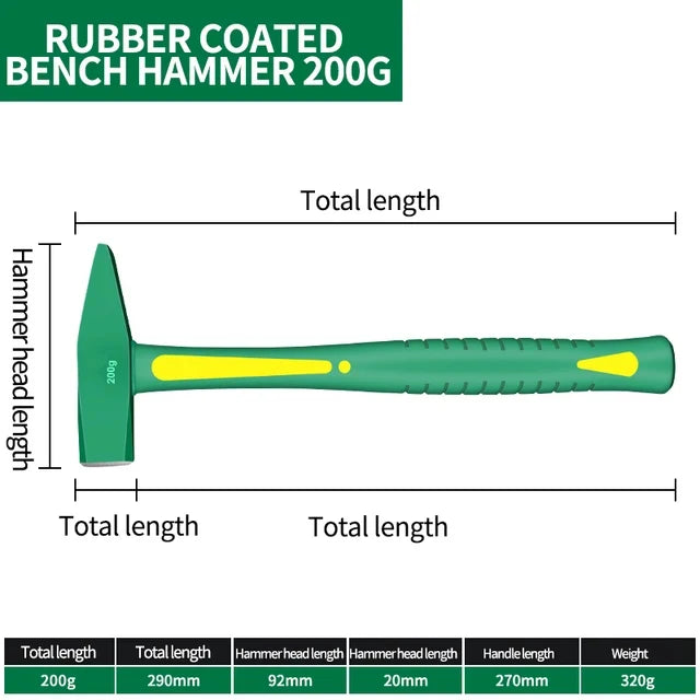 Stoßfester Flachkopfhammer mit Gummigriff 200/300g für Handwerk