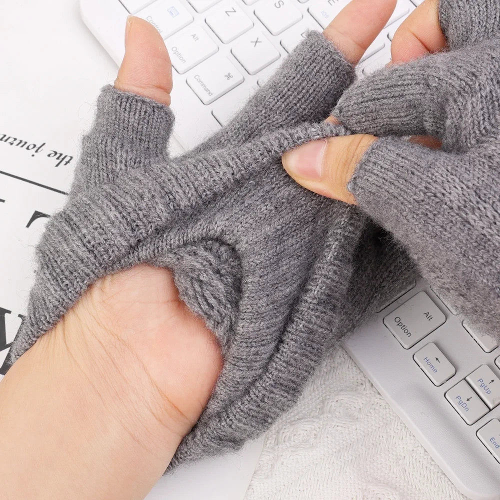 Winter Halbfinger Handschuhe Strick Thermo Warm Dehnbar Unisex