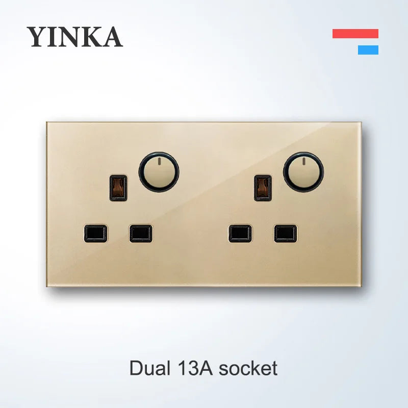 YINKA Lichtschalter mit goldener Glasscheibe für Zuhause EU Standard