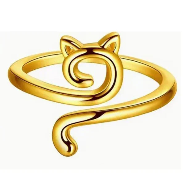 Einstellbarer Häkelring mit Katzenmotiv Garnführung Fingerhalter Stricken